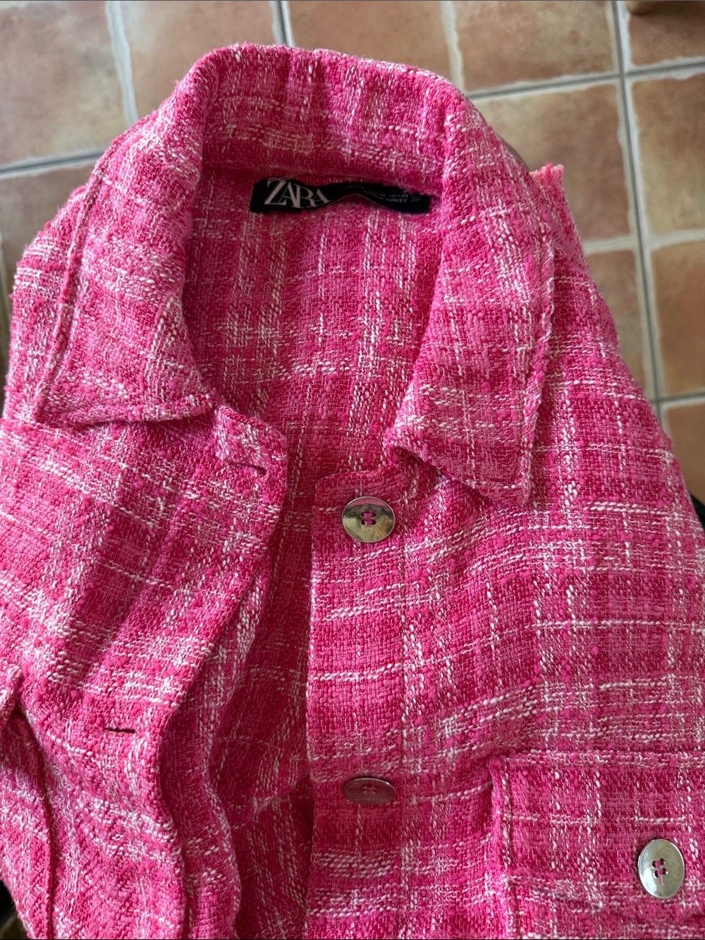 Zara Hot Pink Tweed Blazer Jacket